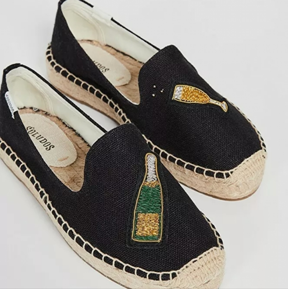 Soludos Cheers Smoking Slipper Black Women's 11 Champagne Espadrilles in Box